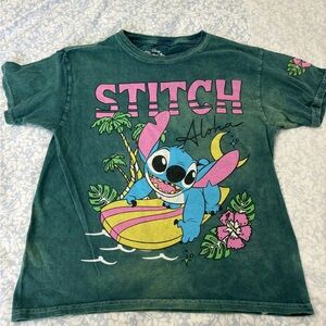 Disney Stitch Surfing T-Shirt - Green and Pink